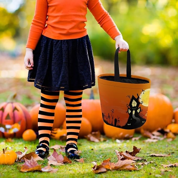 Personalized Halloween Trick or Treat Candy Bag with Name Custom Text Party Tote Bucket Halloween Candy Basket Gift (Bag-8)