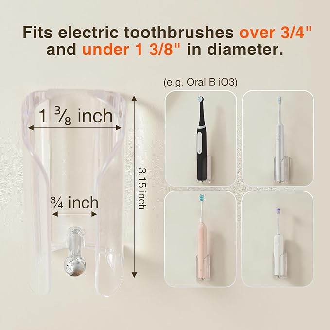 Electric Toothbrush Holder for Bathroom, Wall-Mounted Toothbrush Stand with Self-Adhesive, Compact Bathroom Caddy for Electric Toothbrushes (Clear-2pcs)
