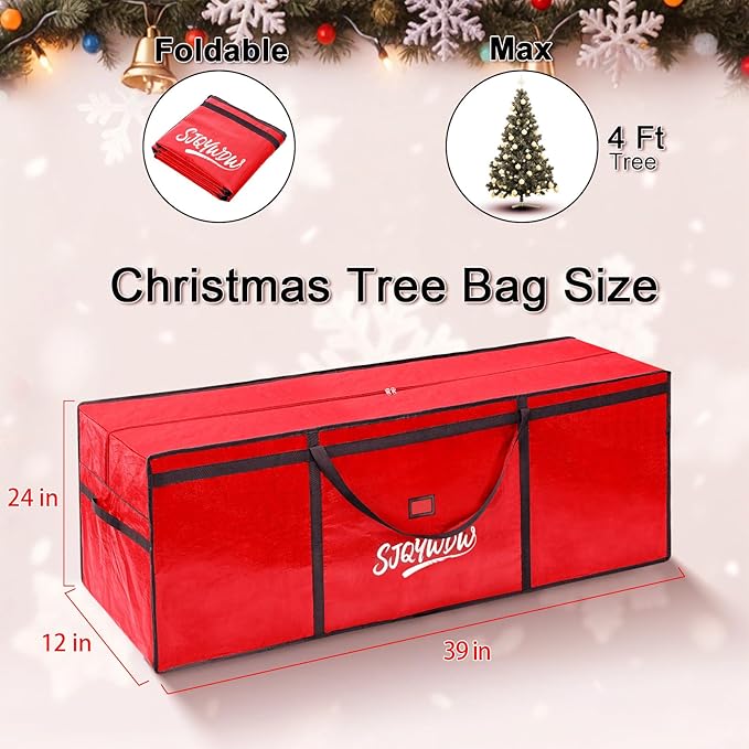 Small Christmas Tree Storage Bag 4ft/5ft – Heavy Duty Reusable Tree Storage Bag with Reinforced Handles, Thickened PE Material Moisture-resistant Tearproof for Short Holiday Trees (Red)