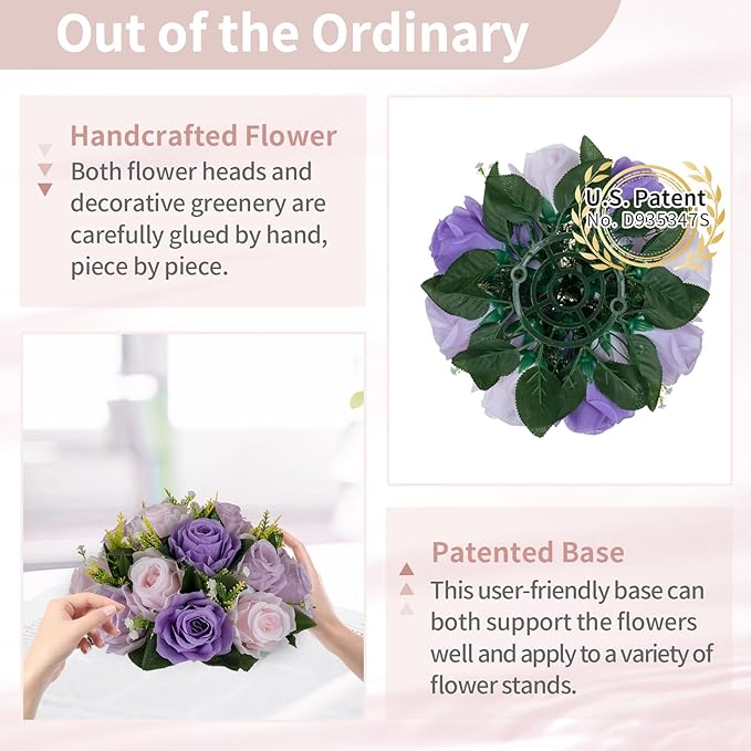 NUPTIO Artificial Flower Ball Centerpieces: Lilac & Purple & Pink Rose Arrangements for Wedding Party Tables - 2 Pcs Faux Silk Floral DIY Kissing Balls for Home Event Dining Decorations