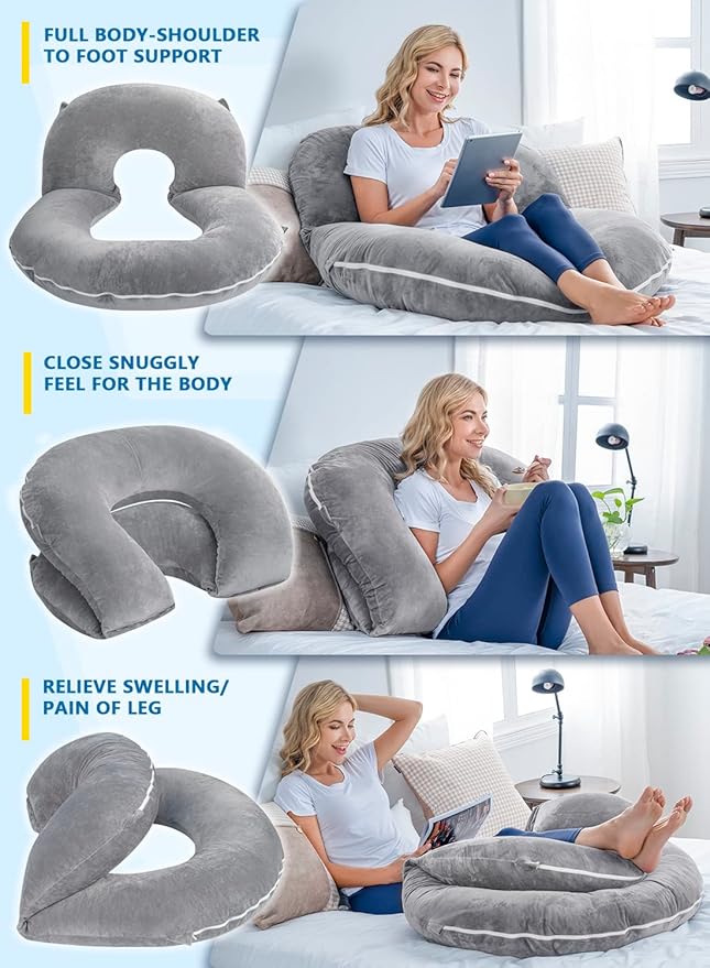 INSEN Reading Pillow, Back Pillow for Sitting in Bed for Reading, Nurse & Relax, Reading Pillow for Adults, Moms & Kids, Sit Up Pillow for Bed (Grey, 45in)