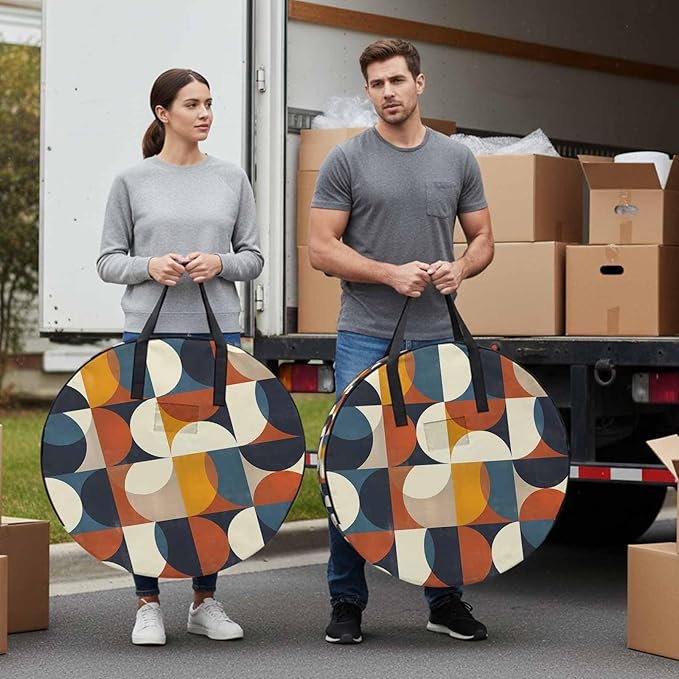 Storage Bag Mid Century Geometric Round Storage Totes Bins Closet Organizers with Zippers & Handle Abstract Modern Clothes Storage Container for Bedroom Dorm Space Saving Packing Supplies Moving Bags