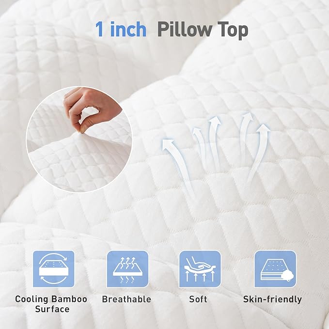 Dual Layer 3 Inch Memory Foam Mattress Topper California King Size, 2 Inch Cooling Gel Memory Foam Plus 1 Inch Pillow Top Mattress Pad Cover, with 8-21 Inch Deep Pocket