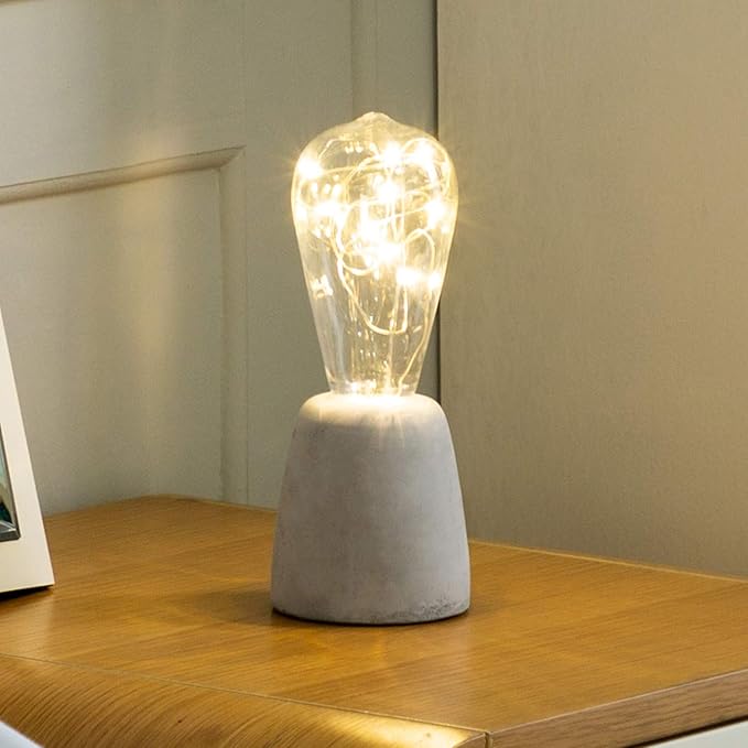 walsport Small Table Lamp Edison Bulb, Concrete Cement Grey Base Nightstand Bedside Lamp, Industrial Minimal Style for Cafe Shop Home Decor Christmas Birthday Gift