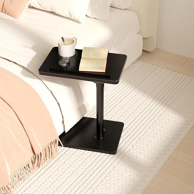 YUHFERA 360 Rotatable Sofa Tray Table for Couch Arm - Height Adjustable End Table for Bed or Chair with Phone & Tablet Slots, TV Tray Table, Side Table Tray for Small Spaces (Black, Rectangle)