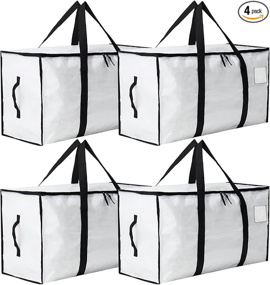 Moving Bags Heavy Duty Extra Large, Moving Boxes, Moving Supplies Essentials, Blue Storage Bins with Lids, Plastic Packing Totes, Storage Bags for Clothes with Handles & Zippers(White, 4 Pack)