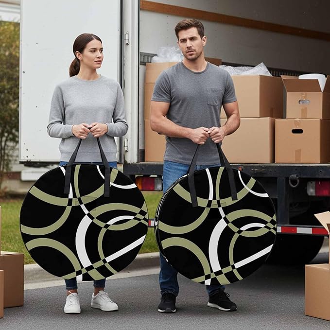 Storage Bag Sage Green Black Geometric Circle Round Storage Totes Bins Closet Organizers with Zippers & Handle Modern Abstract Lines Clothes Storage Container for Bedroom Space Saving Packing Supplies