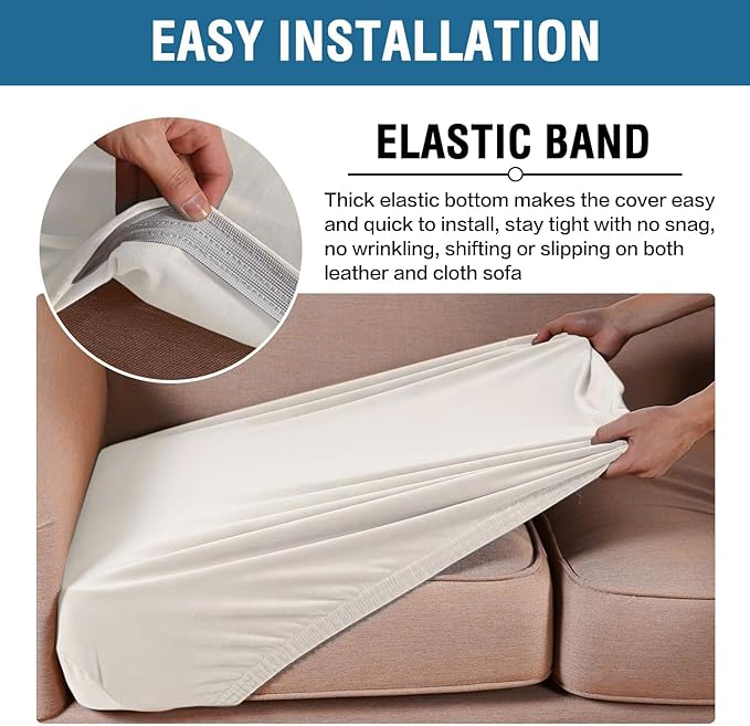 H.VERSAILTEX Velvet Stretch Couch Cushion Cover Plush Cushion Slipcover for Chair Cushion Furniture Protector Seat Cushion Sofa Cover (1 Piece Armchair Cushion Covers, Porcelain White)