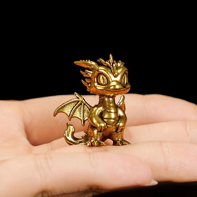 CHOVY Retro Handcrafted Flying Fire Dragon Ornament - 100% Solid Brass Decor | Unique Dragon Sculpture with Flaming Tail & Wings | Vintage Style Collectible Art Piece for Home, Fantasy Lovers Gift