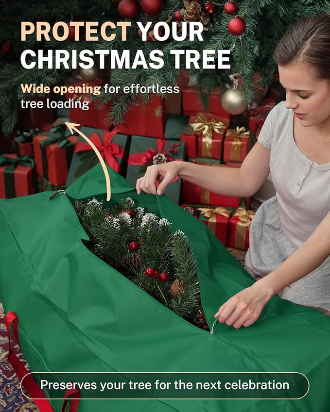 Christmas Tree Storage Bag, MaidMAX Christmas Tree Bag Fits Up to 9ft Tall, Heavy-Duty 600D Oxford Fabric Christmas Tree Storage Box with Handles, Wide Opening Tree Storage Container (Green)