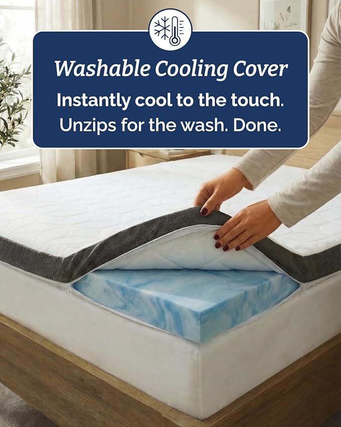 Memory Foam Mattress Topper with Cooling Cover - 3 Inch Cooling Gel Mattress Topper - Extra Plush, Thick and Comfortable - Cal King Size Mattress Pad with Washable Cover - Pressure Relief Bed Topper