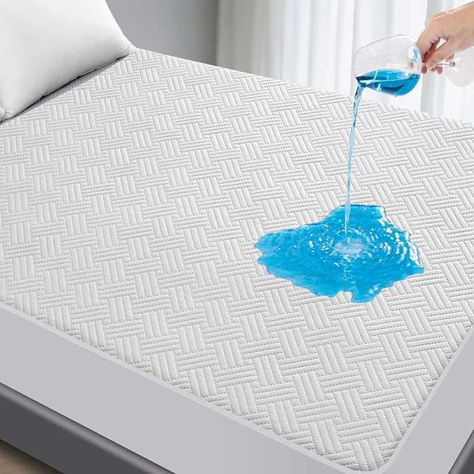 GOPOONY Waterproof Mattress Protector California King Size - Breathable, Noiseless, Ultra-Soft Bed Cover, Mattress Pad Cover with Deep Stretchable Pockets 8"-21" (White)