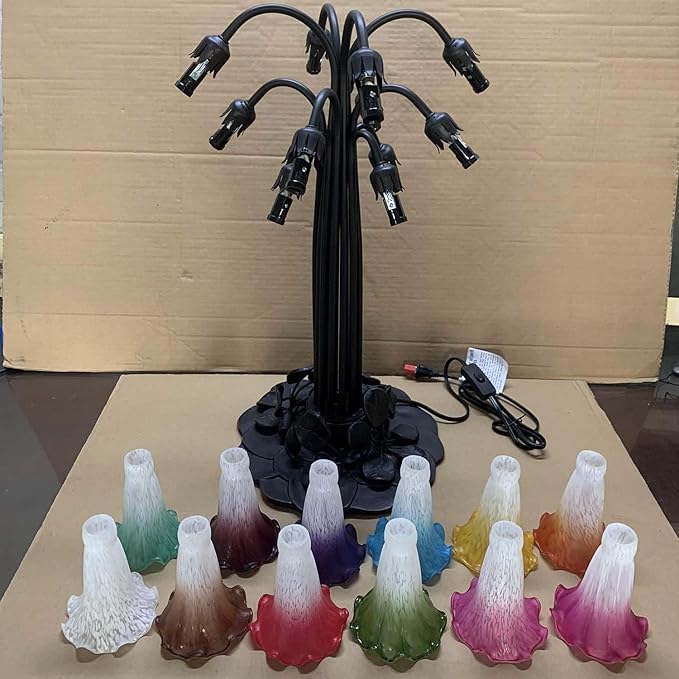 Bieye L10952 Lily Flower Blown Glass Accent Table Lamp for Living Room Bedroom Decoration Multicolor 12-Light