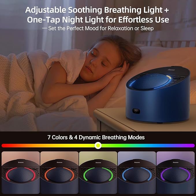 Sound Machine & Night Light Premium 2-in-1 Sleep System – Ultra-Clear 3" Speaker for Loud Stereo Sound, 50+ Natural Sounds – Expandable with Aroma Diffuser & Schumann Resonance (Sold Separately)