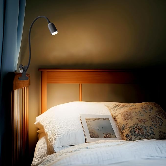 DAMI LED Reading Light for Bed Headboard – Dimmable Clip-On Book Light with Flexible Gooseneck, Adjustable Color Temperature (3000/4000/6000K), USB-Powered Desk Lamp for Dorms and Home