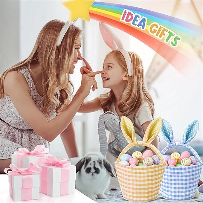 Colorful Striped Easters Basket Checkered Pattern Foldable Reusable Holiday Decors Storage Bin Striped Basket Party Supplies