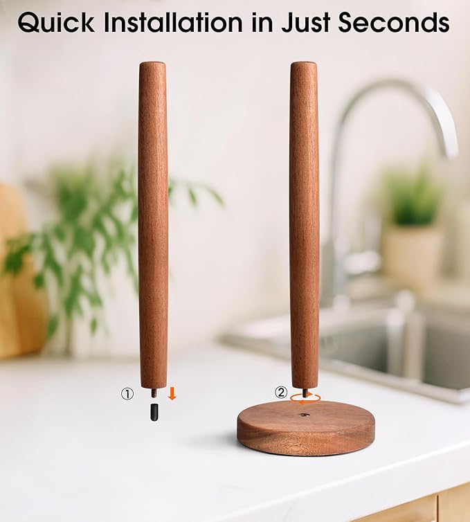 Acacia Wood Paper Towel Holder Stand – Wooden Kitchen Paper Towel Holder Countertop, PTHA, Freestanding Roll Holder for Kitchen & Bathroom & Farmhouse, Standard