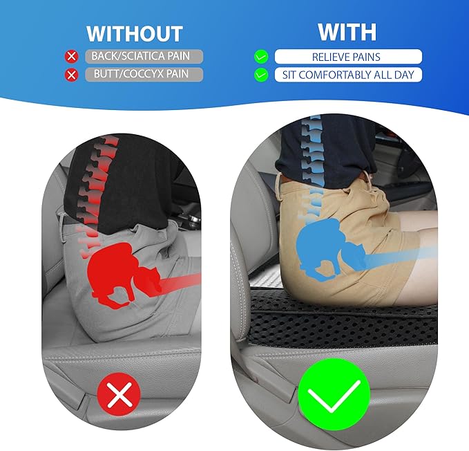 Lofty Aim Car Seat Cushion, Comfortable Memory Foam Seat Pillow for Driving, Sciatica-Back Pain Relief, Cushion for Car-Truck, Office, Wheelchair - Mesh Black&Gray