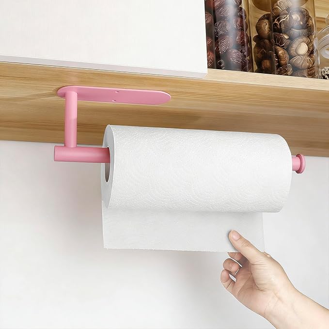 Pink Paper Towel Holder - Self Adhesive Paper Towels Roll Holders Under Cabinet, SUS304 Stainless Steel Wall Mount Towel Holder for Kitchen, Pantry, Sink, Bathroom