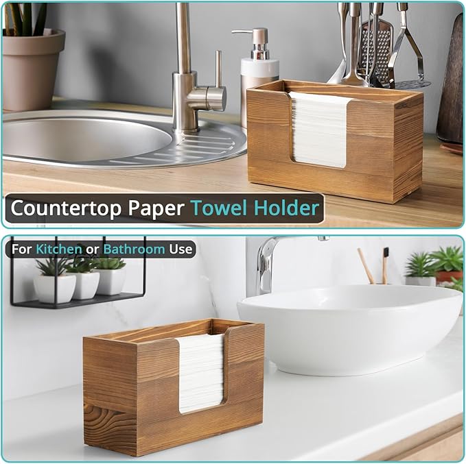 Paper Towel Dispenser Countertop, Burnt Wood Bathroom Paper Towel Holder, Napkin Holder for Kitchen, Countertop Multifold C-Fold, Z-Fold, Trifold Paper Hand Towel Dispenser for Bathroom Toilet