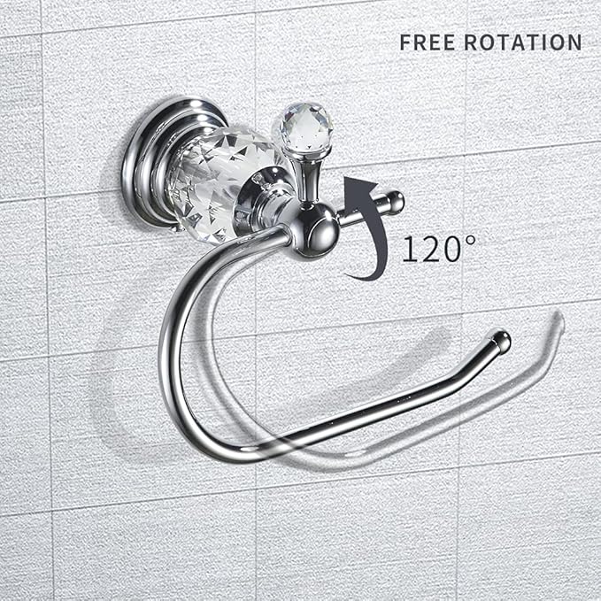 WOLIBEER Crystal Toilet Paper Holder, Polished Chrome Tissue Paper Holder Silver Bathroom Toilet Roll Hanger Wall Mounted Brass