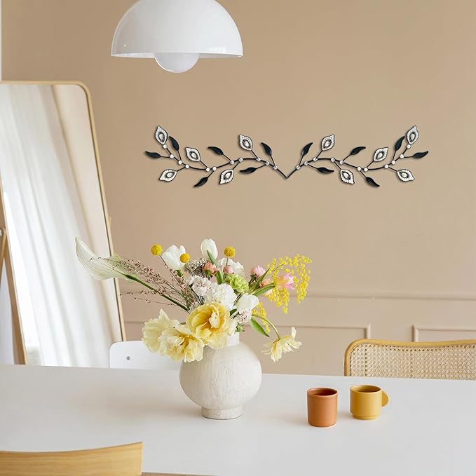 sxnzequnze 2 Pcs Metal Leaf Wall Art Crystal Bling Decorations Silver Leaves 3D Iron Handmade Home Decor Hanging Minimalist Accents Modern Set for Living Room Bathroom Bedroom Dining Room Hallway