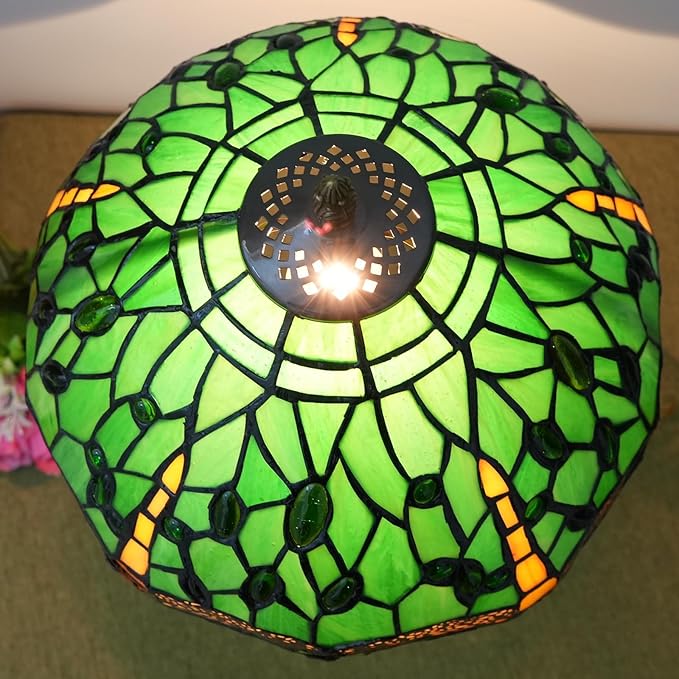 Tiffany Lamp Green Dragonfly Stained Glass Table Lamp 12X12X18 Inches Green Dragonfly Style Desk Reading Light Decor Beside Bedroom Living Room Home