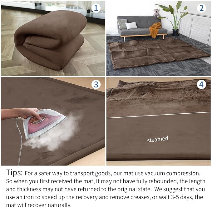 Large 79"x110" Baby Activity Play Mat for Floor,1.3" Thick Elasti Foam Cushion Mat for Tummy Time & Crawling,Non-Slip&Safe for Infants,Toddlers & Kids, for Living Room,Classroom & Playroom（Dark Brown)