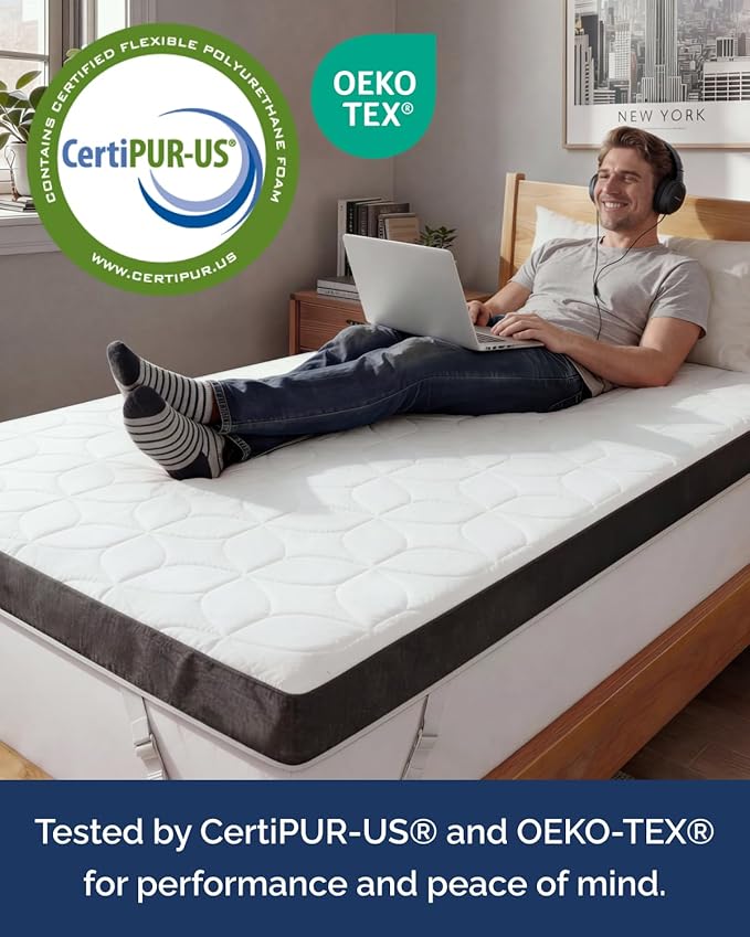 Memory Foam Mattress Topper with Cooling Cover - 3 Inch Cooling Gel Mattress Topper - Extra Plush, Thick & Comfortable - Twin Size Mattress Pad with Washable Cover - Pressure & Pain Relief Bed Topper
