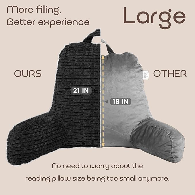 Reading Pillows for Sitting in Bed Adult, Back Rest Pillow for Sitting Up in Bed and Couch, Back Support Chair Pillow Support for Adult Backrest Pillows for Reading (Black 21 Inch)