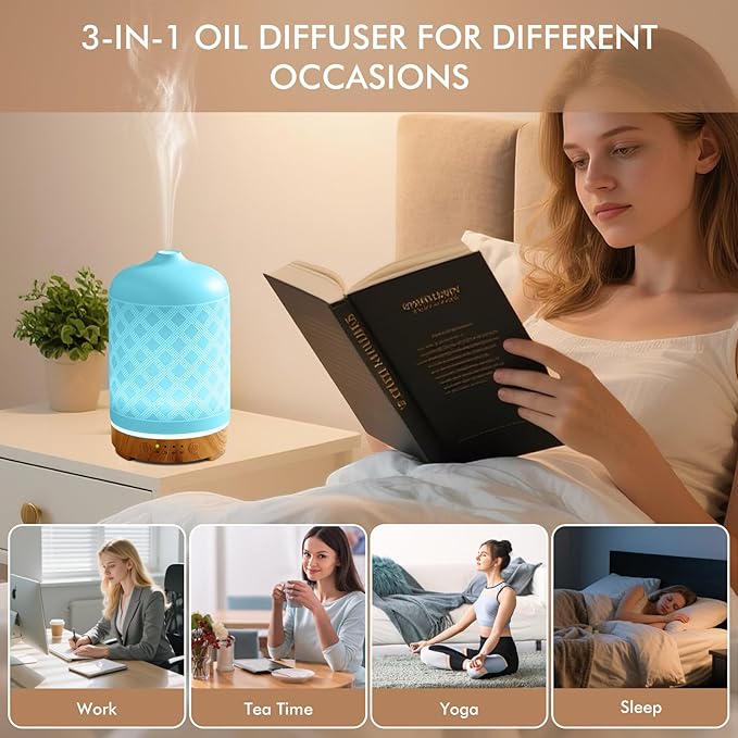 Essential Oil Diffuser Ceramic Diffuser -Aromatherapy Diffuser for Essential Oils with Timer and 7 Colors LED Light Ultrasonic Diffuser with Auto Shut-Off, Home Office Decor&Gift (White-200ml)