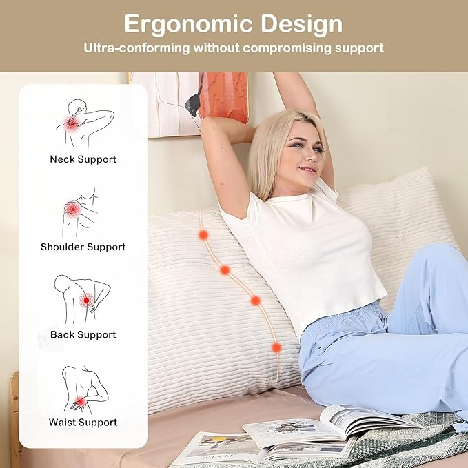 Headboard Pillow King, Wedge Headboard Pillow for Bed Sofa, Triangular Backrest Pillow with Removable Cover for Reading, Working, Sitting, Beige