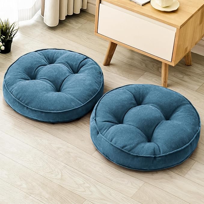 1 MIDDLE ONE Floor Pillow Set of 2, Memory Foam Floor Cushions for Adults, Large Meditation Pillow for Sitting, 22 x 22 Inches (Round | Navy)