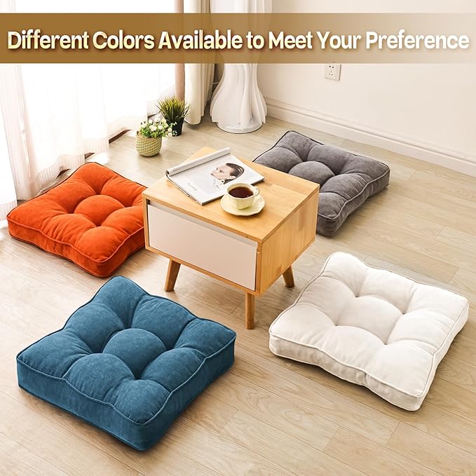 1 MIDDLE ONE Floor Pillow Set of 2, Memory Foam Floor Cushions for Adults, Large Meditation Pillow for Sitting, 22 x 22 Inches (Square | Beige)