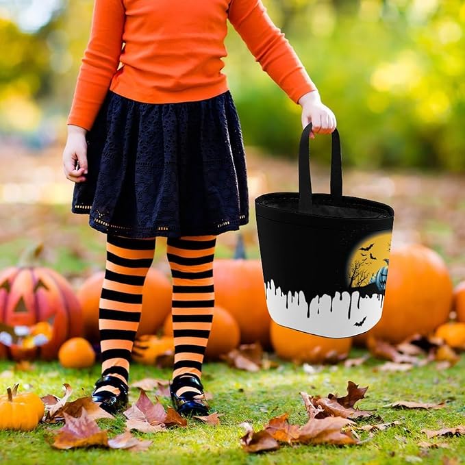 Personalized Halloween Trick or Treat Candy Bag with Name Custom Text Party Tote Bucket Halloween Candy Basket Gift (Bag-7)