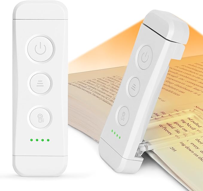 Glocusent USB Rechargeable Book Light, Portable Clip-on LED Reading Light, Reading Lights for Books in Bed with 3 Amber Colors & 5 Brightness Dimmable, Compact & Long Lasting, Perfect for Book Lovers