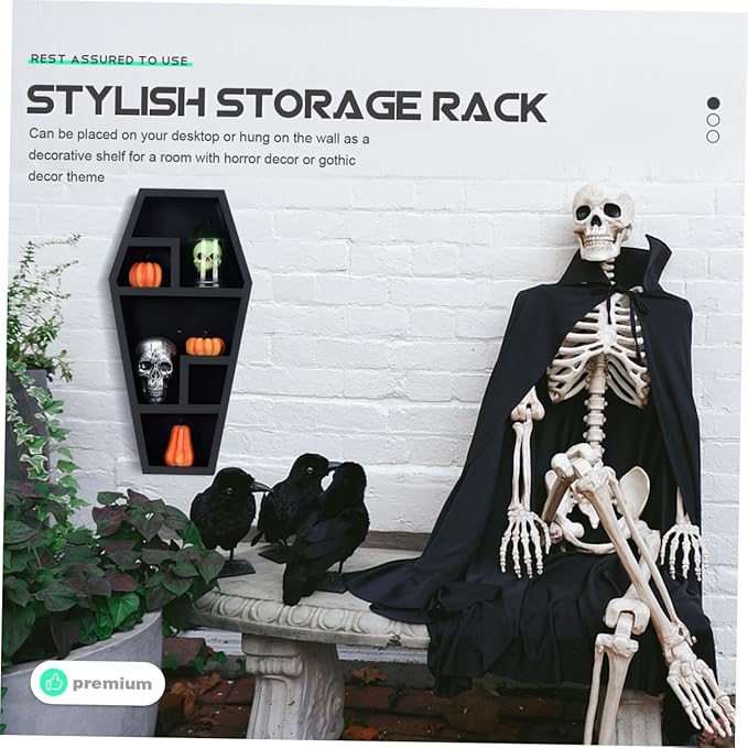 Vaguelly Creative Gothic Coffin Storage Rack Lightweight Organizer for Horror Decor Sundries for Halloween Parties Casket Shelf for Decor