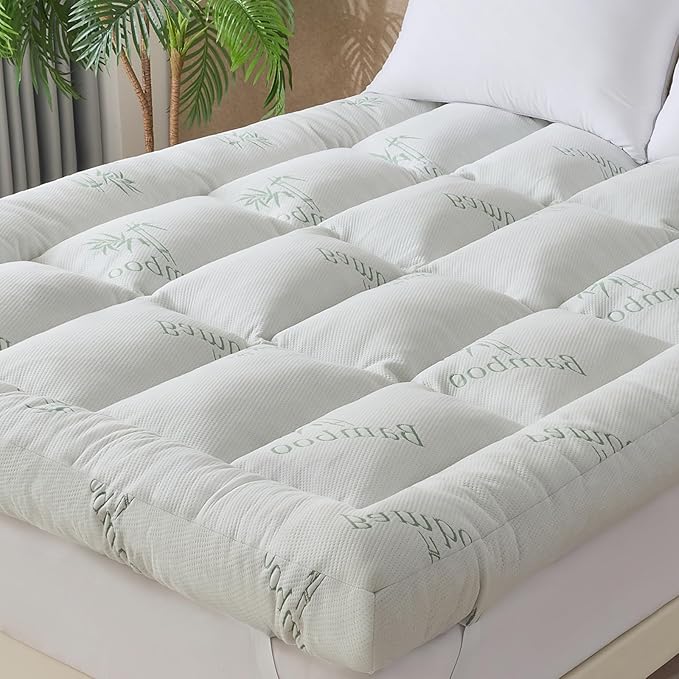 WhatsBedding 5 Inch Memory Foam Mattress Topper Queen Size, Viscose Made from Bamboo, Breathable Air Layer, Soft Thick Pillow Top Mattress Topper for Back Pain, 80x60x5in