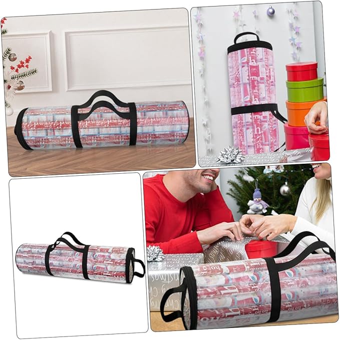 FRCOLOR 1pc Christmas Wrapping Paper Storage Bag Organizer Handles for Easy Hanging and under Bed Storage Reusable Holiday Pouch for Wrapping Paper and Supplies