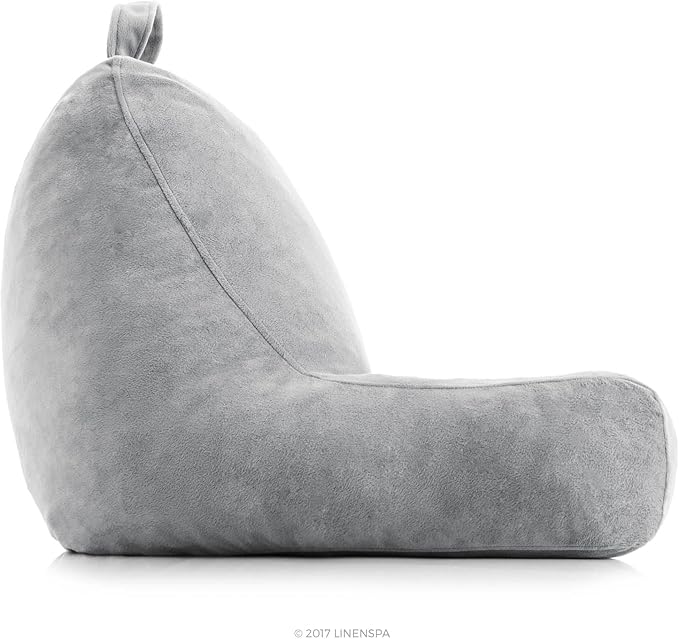 Linenspa Reading Pillow with Shredded Memory Foam- Back Pillow for Sitting in Bed, Reading, Gaming, Watching TV – Chair with Arms, Dorm Room Essentials, Stone
