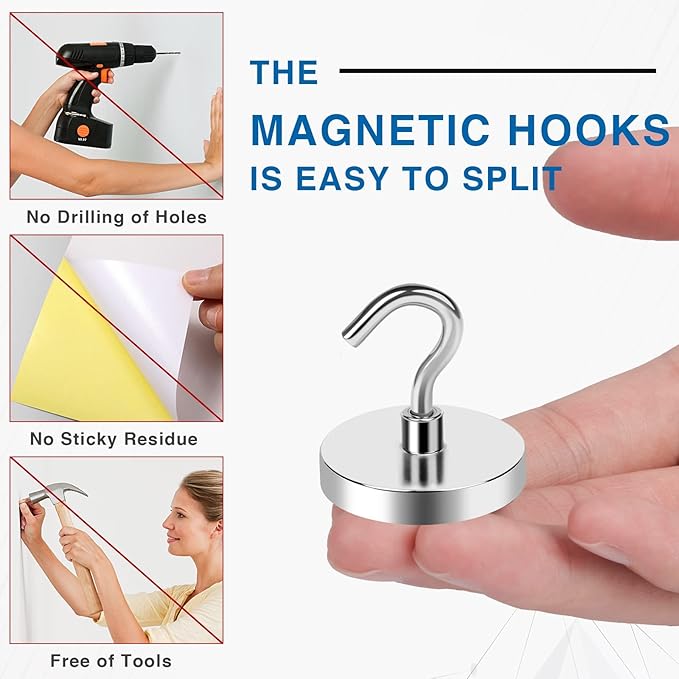 LOVIMAG Strong Magnetic Hooks, 130lbs Magnetic Hooks for Cruise Cabins, Magnet Hooks for Cruise Ship Essentials, Rare Earth Magnets with Hooks for Refrigerator,Hanging,Classroom,Kitchen-12 Pack