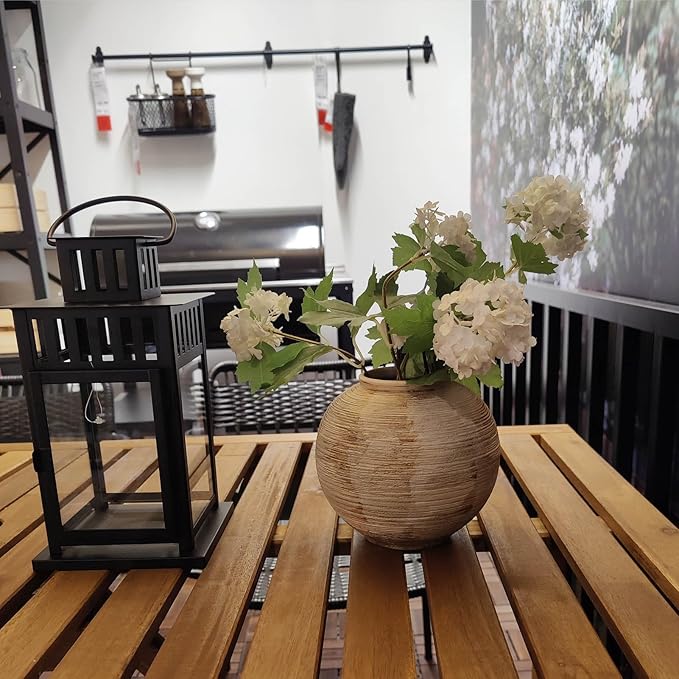 Rustic Ribbed Vase Home Decor - 6 in Ceramic Vintage Farmhouse Vases for Decor, Decorative Terracotta Round Bowl vase for Living Room, Table, Shelf, Kichen Decor
