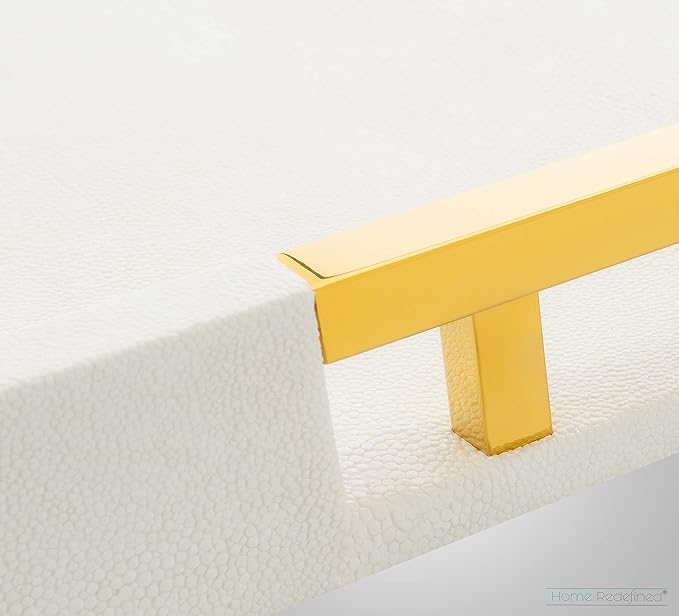 Home Redefined Modern Elegant 17.5"x12" Rectangle Glossy Faux Leather Shagreen White Decorative Serving Tray with Gold Polished Metal Handles for Ottoman Coffee Table Perfume
