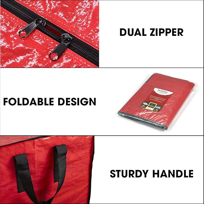 ProPik Christmas Tree Storage Bag | Fits Up to 7 ft. Tall Disassembled Tree | 45" x 15" x 20" Holiday Artificial Tree Storage Case | Perfect Xmas Storage Container with Handles and Sleek Zipper (Red)