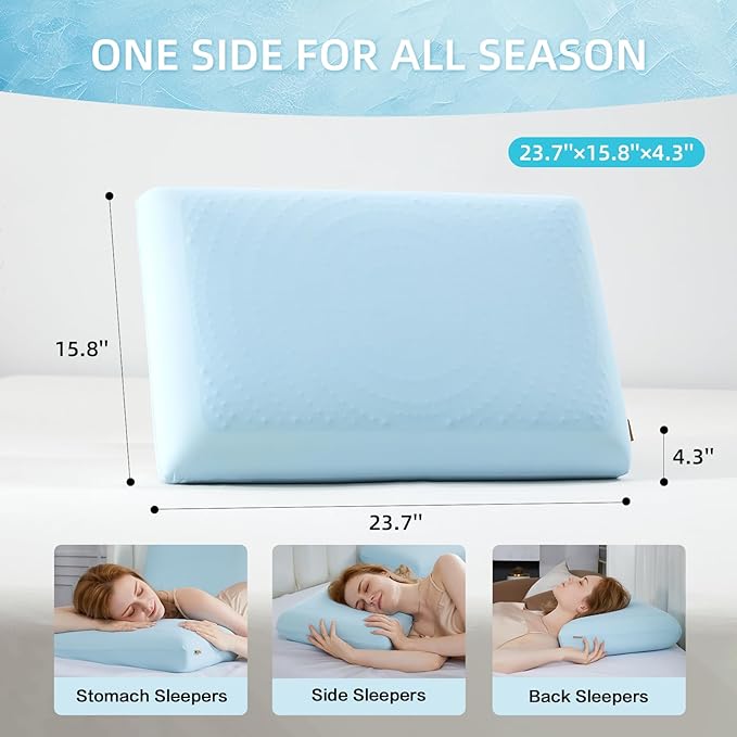 SAPHREAS Cooling Gel Memory Foam Pillow for Sleeping, Standard Size 4In Cool Bed Pillow for Side, Back and Stomach Sleepers, Removable & Machine Washable, Blue