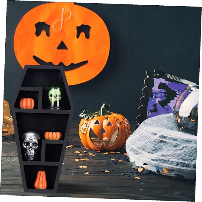 Halloween Coffin Storage Rack Gothic Coffin Organizer for Spooky Decor for Haunted House Parties and Accents