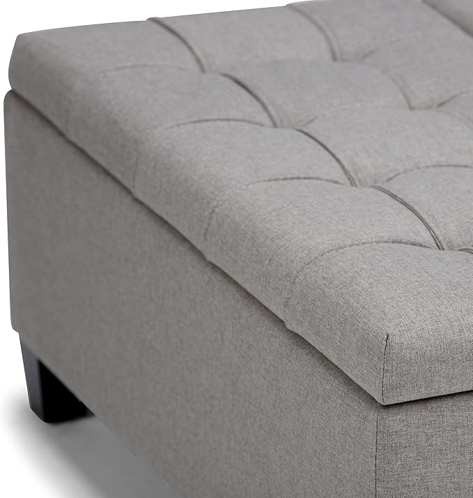SIMPLIHOME Harrison Coffee Table Storage Ottoman - 36 inch Wide Upholstered Linen Look Fabric Square Lift-Top Ottoman in Dove Grey, Transitional Ottoman for Living Room with Hidden Storage