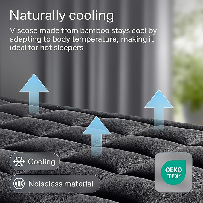 Niagara Ultra Soft Queen Size Mattress Topper - Viscose Made from Bamboo Pillow Top Mattress Pad for Back Pain Relief - Naturally Cooling for Hot Sleepers, fits 6-18" Mattress, 600GSM, Black