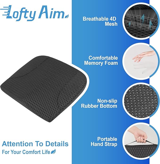 Lofty Aim Car Seat Cushion, Comfortable Memory Foam Seat Pillow for Driving, Sciatica-Back Pain Relief, Cushion for Car-Truck, Office, Wheelchair - Mesh Black