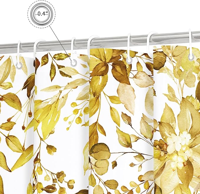 Gibelle Small Stall Shower Curtain 36 x 72, Narrow Yellow Floral Shower Curtain for Bathroom, Watercolor Plant Eucalyptus Leaves Fabric Shower Curtain Set